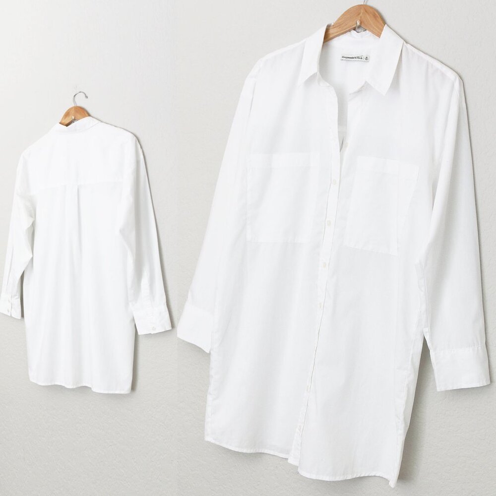Abercrombie and Fitch White Poplin Shirt Dress Longline Tunic Oversized Cotton M - Picture 13 of 15